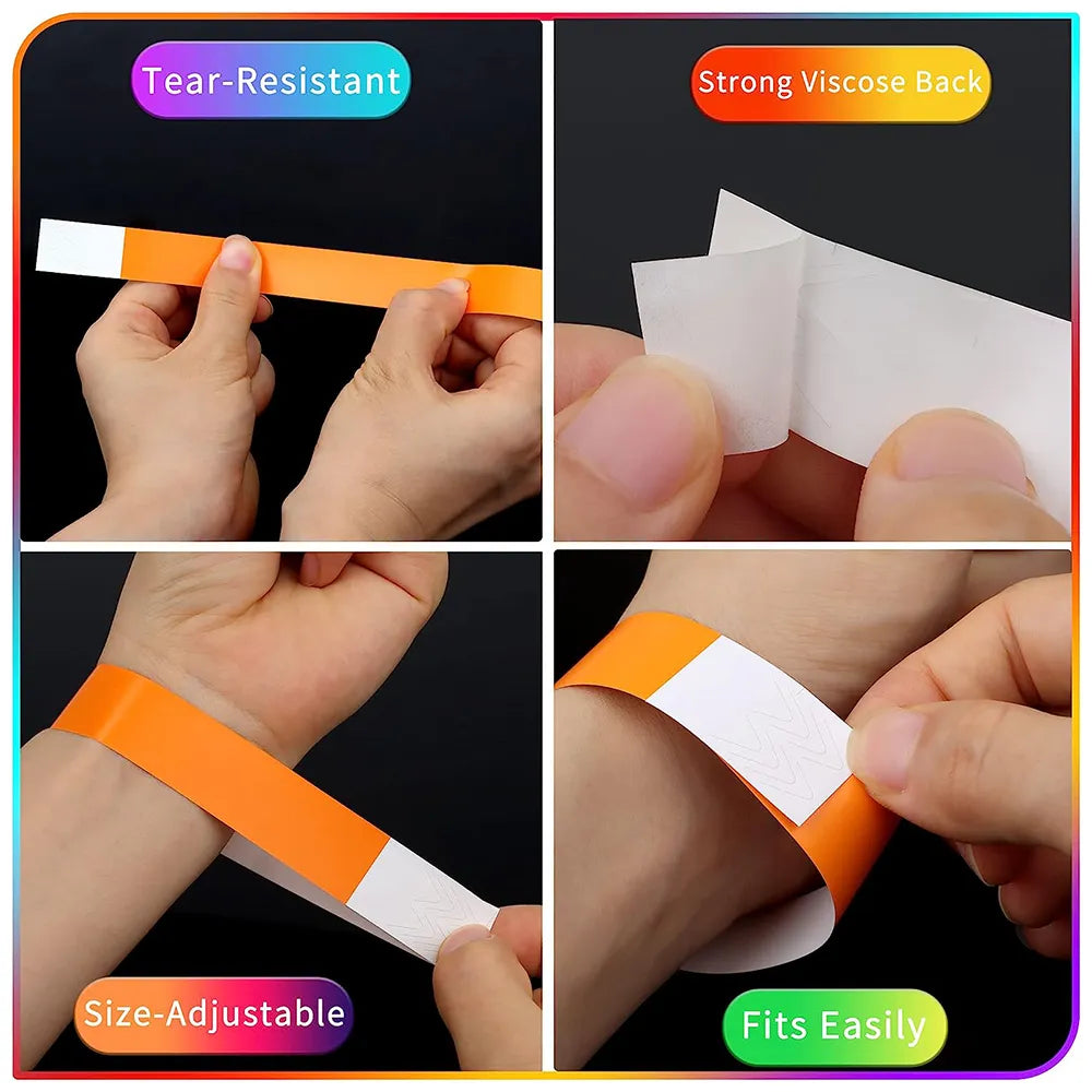 100 Pack Paper Wristbands for Events Neon Party Wristbands Colored